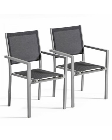 Lot de 2 fauteuils de jardin en aluminium et textilène gris