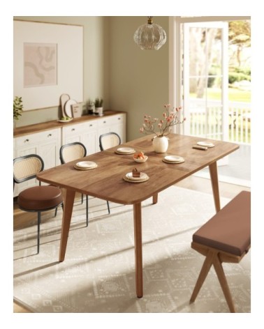 Table de salle à manger plateau extensible design épuré marron miel