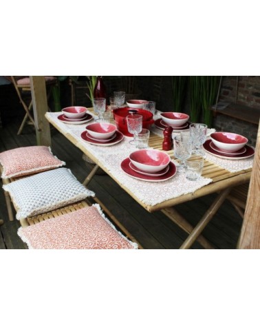 Lot de 4 sets de table à frange en coton imprimé terracotta