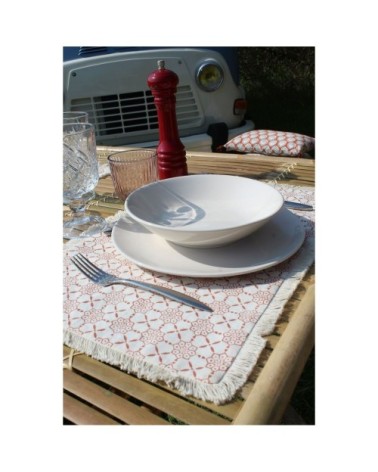 Lot de 4 sets de table à frange en coton imprimé terracotta