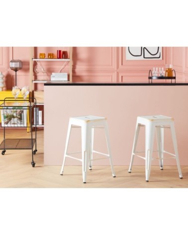 Lot de 2 tabourets de bar blancs dorés de 60 cm