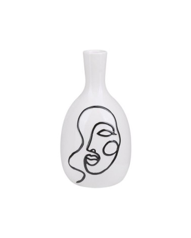 Vase à fleurs blanc motif visage 23 cm