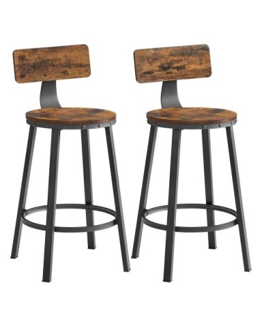 Tabourets de bar avec dossier effet bois métal marron