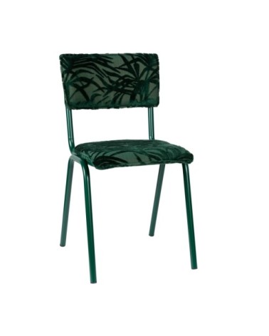 Chaise de repas en velours brodé vert