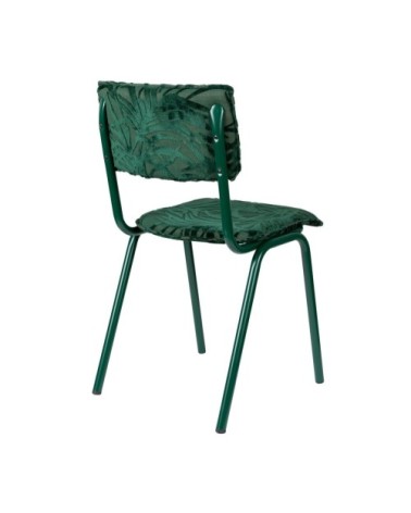 Chaise de repas en velours brodé vert