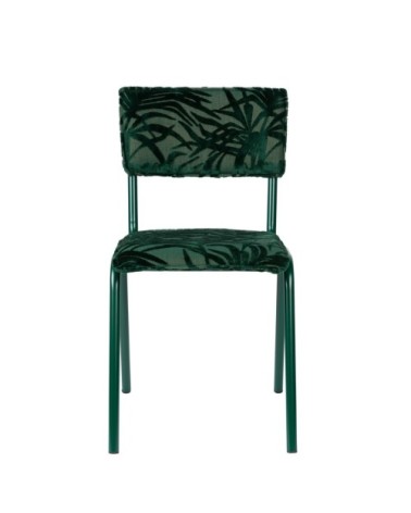 Chaise de repas en velours brodé vert