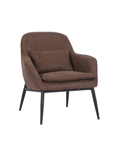 Fauteuil en métal noir et similicuir marron