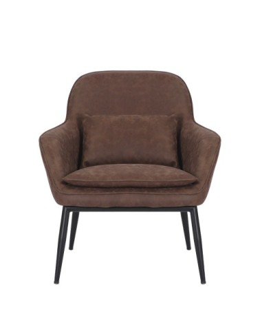 Fauteuil en métal noir et similicuir marron