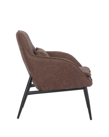 Fauteuil en métal noir et similicuir marron