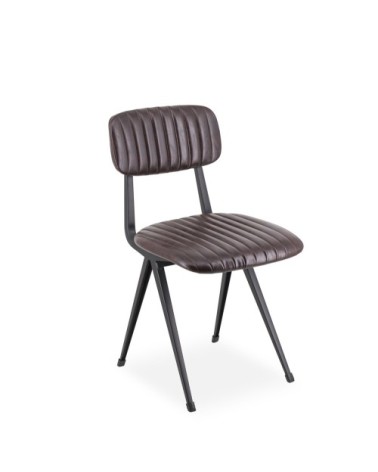 Chaise en métal noir et similicuir marron foncé