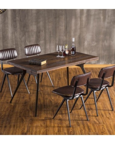 Chaise en métal noir et similicuir marron foncé