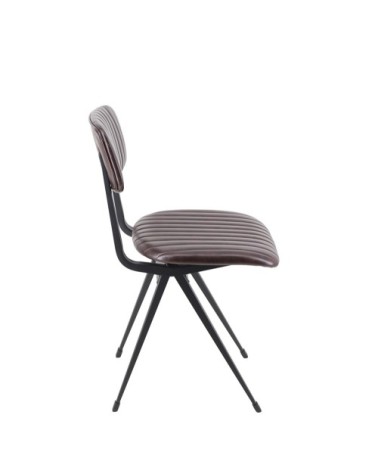 Chaise en métal noir et similicuir marron foncé