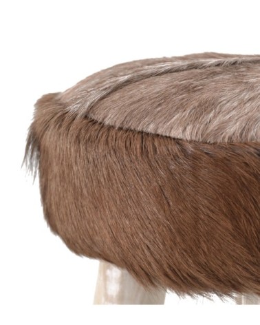 Tabouret en bois de teck et cuir naturel