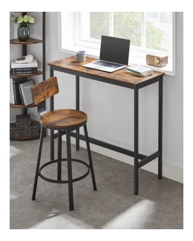 Tabourets de bar avec dossier effet bois métal marron