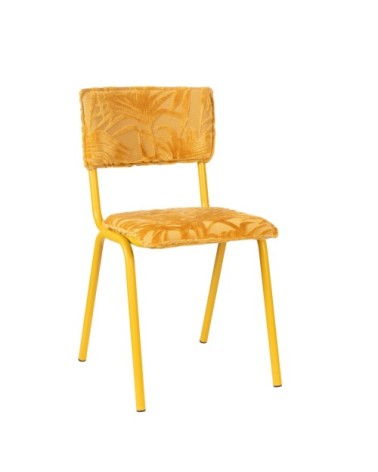 Chaise de repas en velours brodé jaune