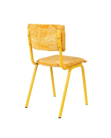 Chaise de repas en velours brodé jaune