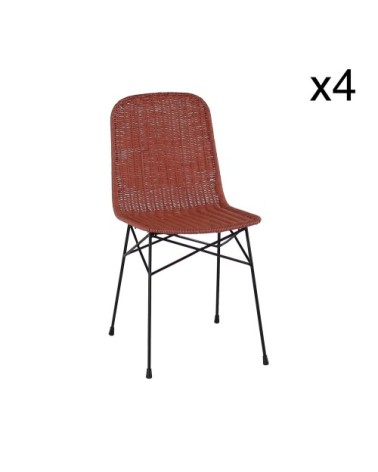 Lot de 4 chaises en rotin terracotta