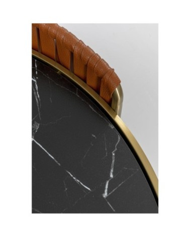 Table basse ronde en verre effet marbre noir et acier doré