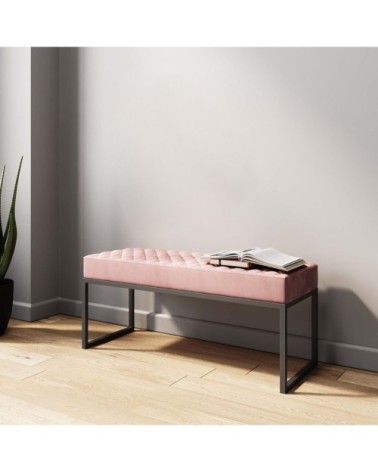 Banc 1 place en velours rose et acier noir