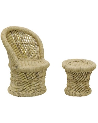 Fauteuil et tabouret pour enfant en roseau (lot de 2)