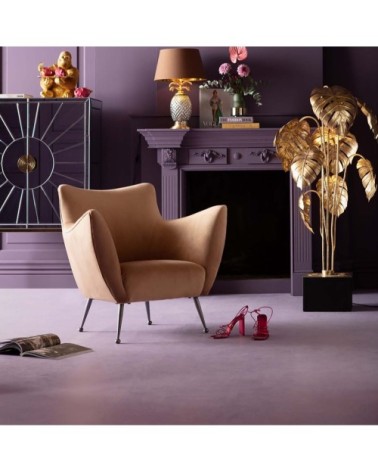 Fauteuil en velours taupe et acier