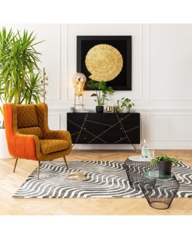 Fauteuil en velours ocre, cuivre et acier doré