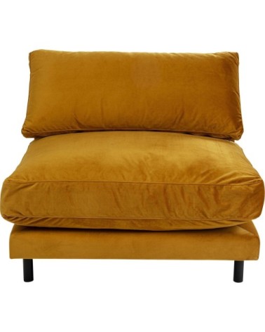 Fauteuil en velours ocre et acier