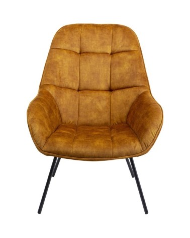 Fauteuil en velours ocre et acier