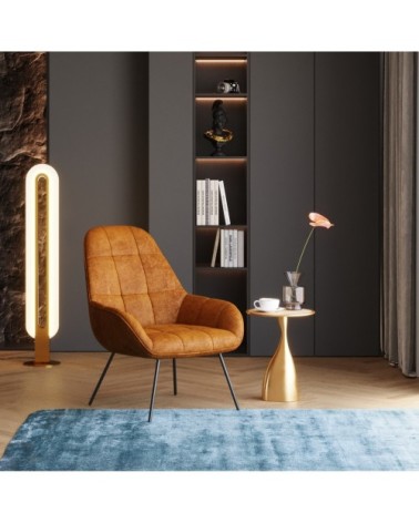 Fauteuil en velours ocre et acier