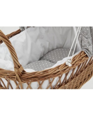 Berceau de poupée en osier buff tissu gris