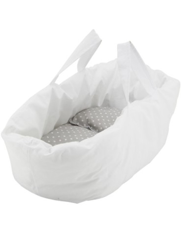 Berceau de poupée en osier buff tissu gris