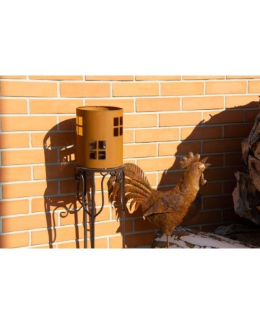 Photophore de jardin en métal rouillé