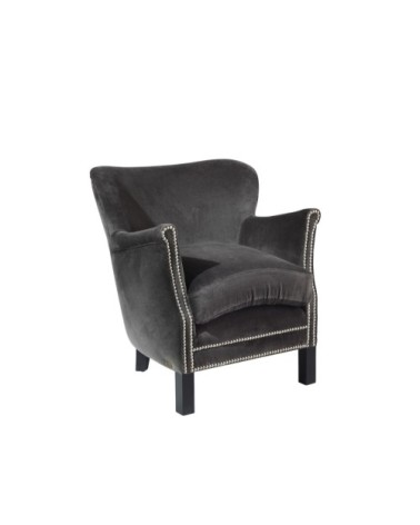 Fauteuil club en velours clouté gris rhino