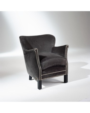 Fauteuil club en velours clouté gris rhino