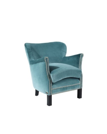 Fauteuil club en velours clouté bleu arctique