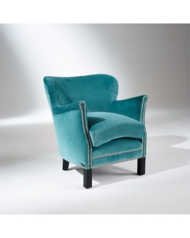 Fauteuil club en velours clouté bleu arctique