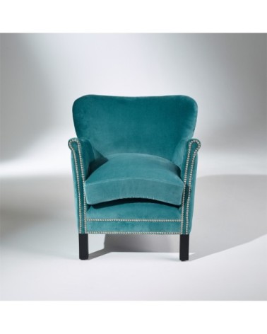 Fauteuil club en velours clouté bleu arctique