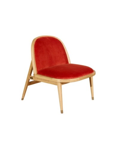 Fauteuil chêne et velours brique