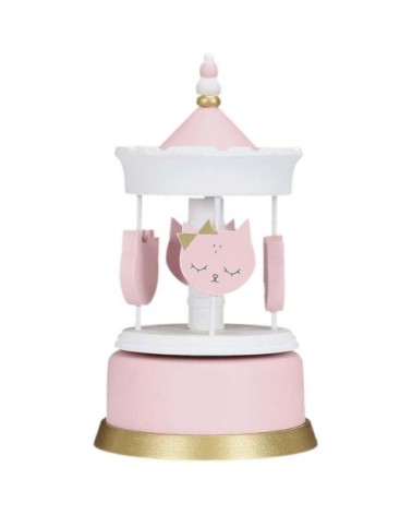 Carroussel musical en bois pour enfant rose - chats