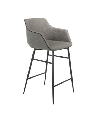 Tabouret en tissu gris et acier noir