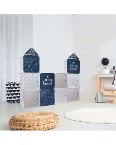 Rangement enfant 3 cubes modulables 30x30 bleu et gris