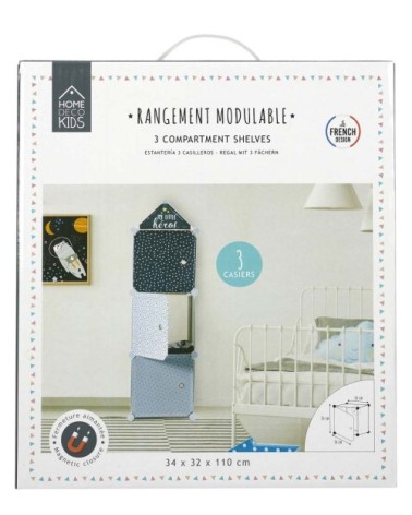 Rangement enfant 3 cubes modulables 30x30 bleu et gris