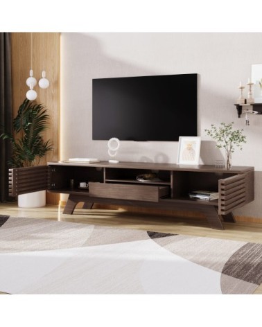 Meuble TV vintage rétro effet bois avec tiroir 2 portes