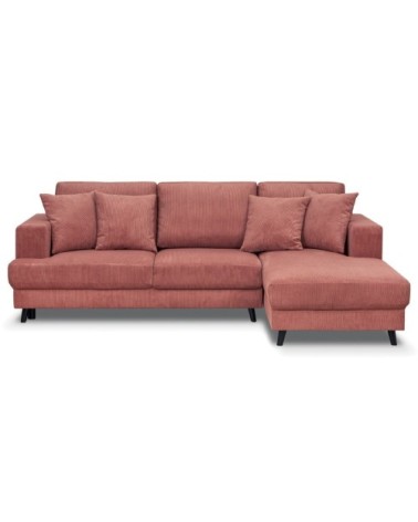 Canapé d'angle droit convertible 4 places en velours côtelé terracotta