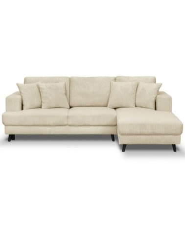 Canapé d'angle droit convertible 4 places en velours côtelé beige