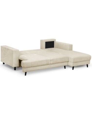 Canapé d'angle droit convertible 4 places en velours côtelé beige