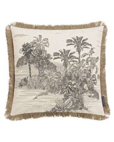 Housse de coussin tropicale nature avec franges 45x45