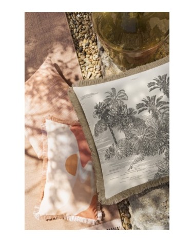 Housse de coussin tropicale nature avec franges 45x45