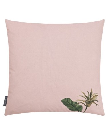 Housse de coussin imprimée coton végétaux rose 50x50