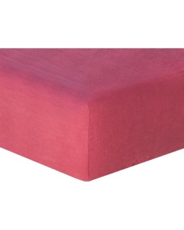 Drap housse lin lavé rose framboise 180x200x40